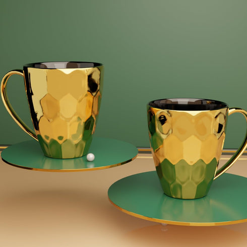 Golden Diamond Coffee Mugs (Set of 2) - The Earth Store - Mug Set